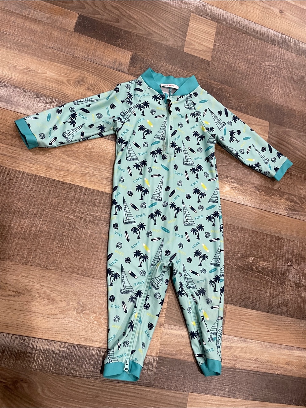 For Love 18-24 months Children's Mint Green Surf Print One-Piece Swimsuit